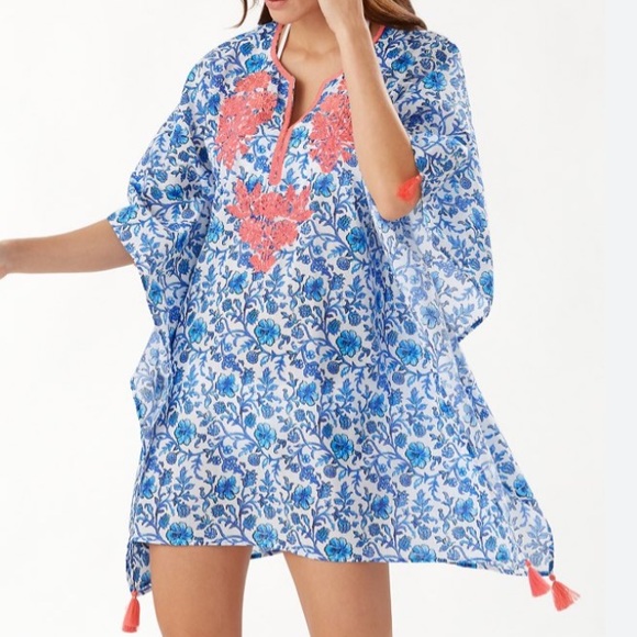 NWOT Tommy Bahama Woodblock Embroidered Tunic in Mare Navy